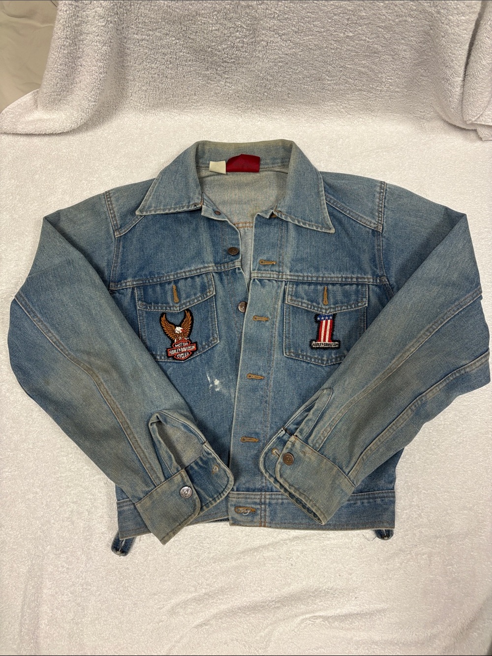 Dickies vintage Light Blue Denim Jacket with Harley Patches 40L